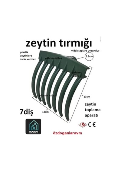 Dogant Zeytin Toplama Tırmığı, 7 Diş, 13cm, Yeşil, Plastik