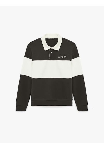 Koton Uzun Kollu İşlemeli Renk Bloklu Polo Yaka Sweatshirt Antrasit 6sam70030mk Antrasit