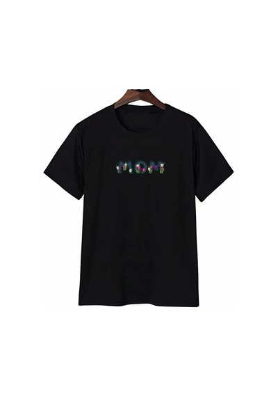 Freedom Store Anneler Günü Mom Çiçek Temalı Baskılı Oversize Bisiklet Yaka T-shirt - Siyah