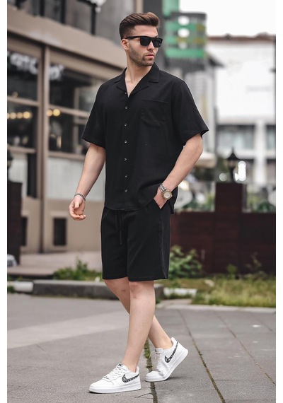 Madmext Erkek Siyah Basic Oversize Gömlek Takımı 5588
