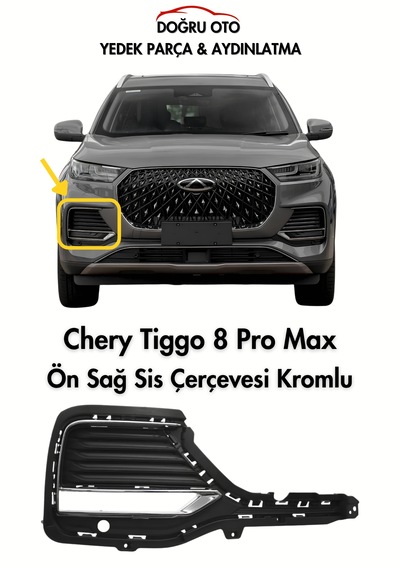 Chery Tiggo 8 Pro Max Ön Sağ Sis Lamba Kapağı + Krom Çıtalı .