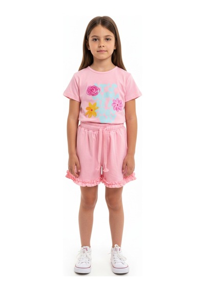 Toontoy Kids Toontoy Kız Çocuk 2'li Şortlu Takım Bisiklet Yaka Kısa Kollu Baskılı Tişört - Beli Lastikli Bağlamalı Cepli Paçası Fırfır Detaylı Şort 25015 Pembe Toontoy Kids Toontoy Kız Çocuk 2'li Şortlu Takım Bisiklet Yaka Kısa Kollu Baskılı Tişört - Beli Lastikli Bağlamalı Cepli Paçası Fırfır Detaylı Şort 25015 Pembe