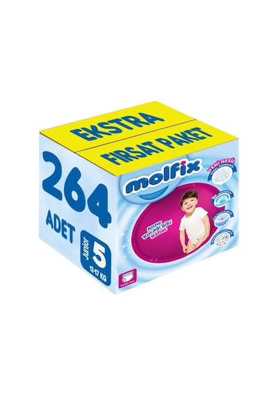Molfix Külot Bebek Bezi Beden:5 12-17kg Junior 264 Adet Ekstra Fırsat Pk 5 Numara 6'lı