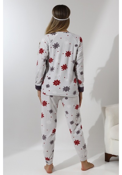 Fawn 5009 Peluş Welsoft Polar Kışlık Yumoş Kadın Pijama Takımı Koyu Gri