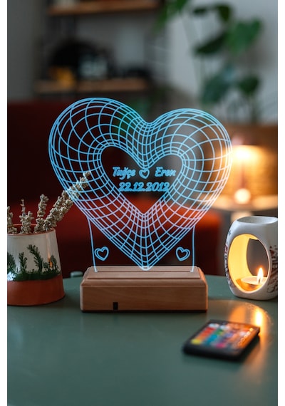 Kişiye Özel 3D Kalp Ve Aşk Sevgiliye Hediye Masaüstü Led Lamba
