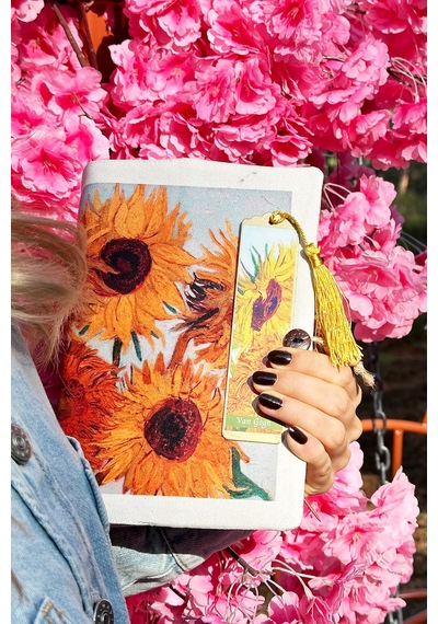 Kitap Kılıfı Ve Metal Kitap Ayracı Seti Van Gogh Ayçiçekleri
