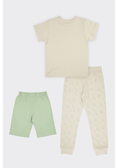 Panço Erkek Çocuk Karanlıkta Parlayan Baskılı 3'lü Bej Pijama Takımı Krem