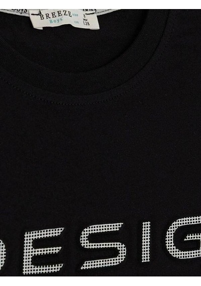 Breeze Erkek Çocuk Pamuklu Kabartma Design Yazılı Yarım Kol Tshirt-14609 SIYAH