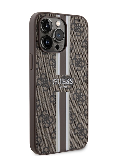 Apple Uyumlu iPhone 14 Pro Max Kılıf Guess Lisanslı Magsafe Şarj Özellikli 4g Şerit Tasarımlı Printed Kahverengi