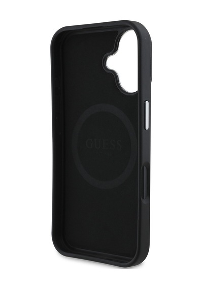 Apple Uyumlu iPhone 16 Kılıf Guess Lisanslı Magsafe Şarj Özellikli Grained Triangle Kapak Siyah