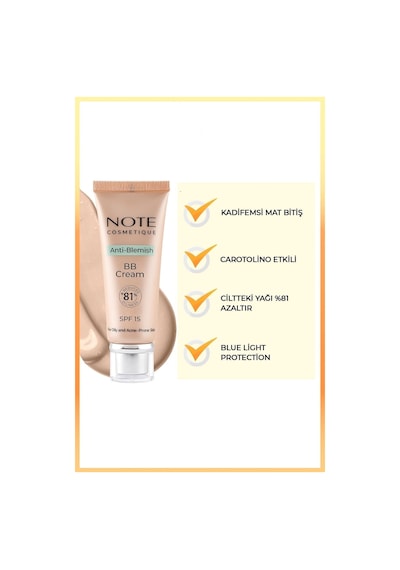 Note Cosmetique Anti-Blemish BB Cream SPF 15 Akneye Yatkın Ciltler BB Krem - 02 Light Beige