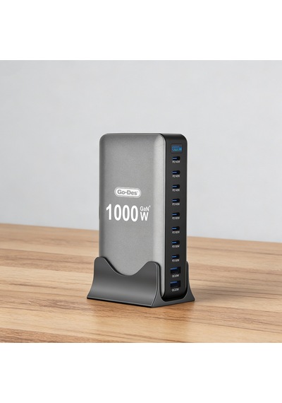 Go Des Gd-b961 Gan Teknolojili 10 Portlu Masaüstü Çoklu Şarj İstasyonu 1000w Gri
