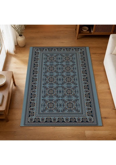 Kartela Halı Afgan Halı Jüt Taban Dokuma Halı Mavi - 120 X 180 Cm