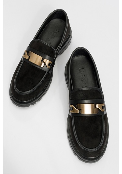 Luvishoes Luvi Shoes Pray Siyah Süet Tokalı Kadın Loafer Ayakkabı Siyah