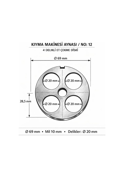 Kıyma Makinesi Kuşbaşı Aynası No 12 / 20 Mm Süzgeç