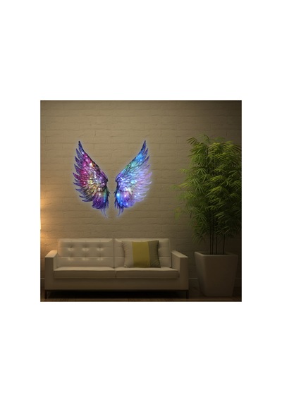 Kişiselleştirilebilir Led Işıklı Epoksi Cam Tablo Violet Mor Melek Kanadı Beyaz - 737209228 Beyaz