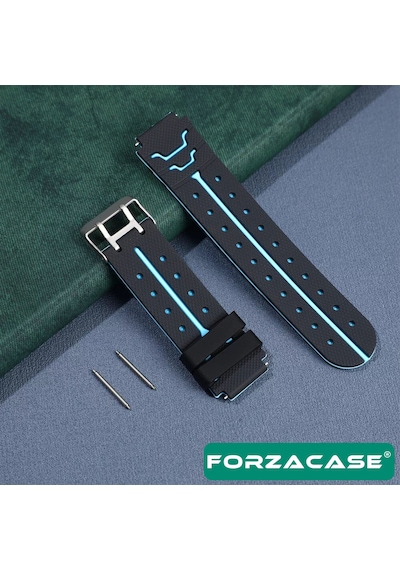 Forzacase 16mm Akıllı Çocuk Saatleri İle Uyumlu Çift Renk Şık Silikon Kordon Kayış - Fc889 Mavi