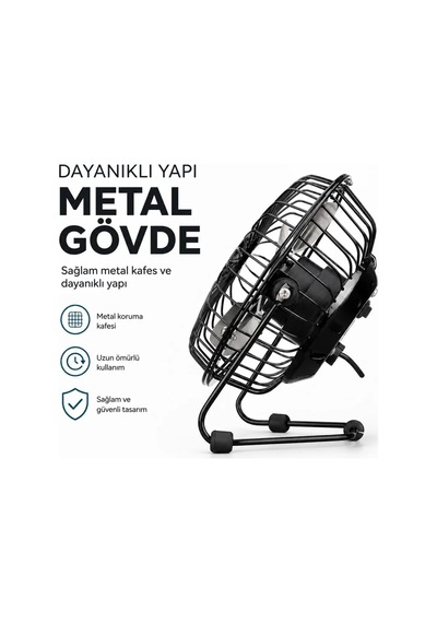 Jenerik Usb Şarjlı Metal Mini Masaüstü Fan 14.5x7.5x15 Cm