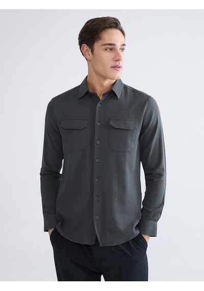 Lcwaıkıkı Classic Antrasit Regular Fit Keten Karışım Erkek Gömlek