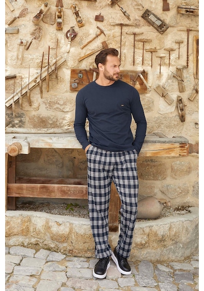 Aydoğan Erkek Tekin Jakarlı Kışlık Lacivert Pijama Takım 3380 001