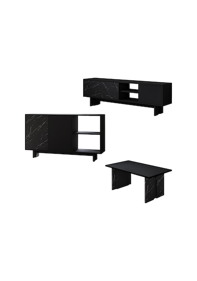 İnarch Dizayn Ravello Oturma Odası Set Modern Konsol, Tv Sehpası Ve Orta Sehpa Üçlü Takım Mermer- Siyah İnarch Dizayn Ravello Oturma Odası Set Modern Konsol, Tv Sehpası Ve Orta Sehpa Üçlü Takım Mermer- Siyah