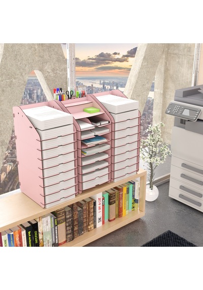 Design Otto Tower Masaüstü Organizer 10 Kat A4 Evrak Rafı 6 Renk Ceviz