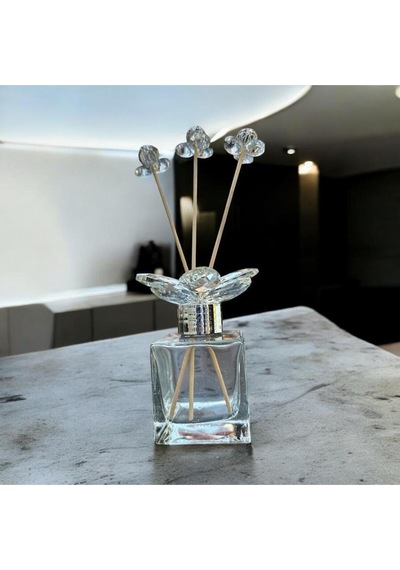 Dekoratif Kristal Cam Oda Koku Şişesi Şeffaf Sade- Gümüş