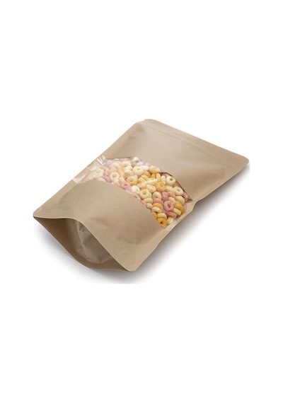 Pencereli Kraft Kilitli Doypack Ambalaj 20 X 30 + 5 Cm. 1000 Gr. -50 Adet