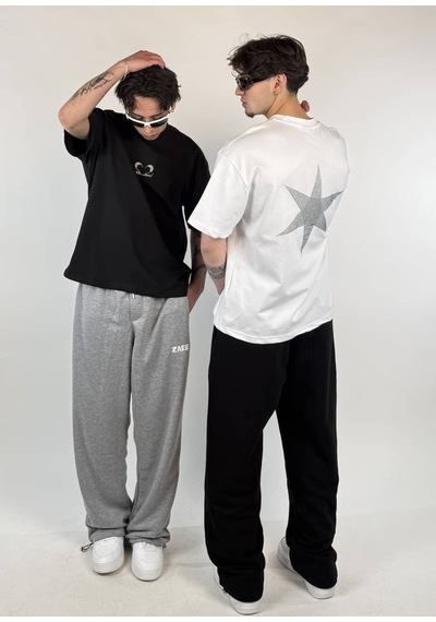 Zaee 2m Motive Taşlı Oversize T-shirt Beyaz