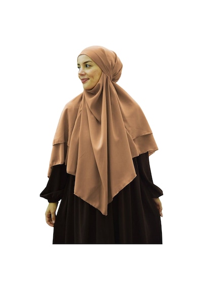 Melodi Scarf Kadın Tesettür Sufle Khimar Peçeli Üç Katlı Şifon Şal Sütlü Kahve Sütlü Kahve