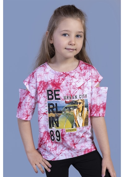 Toontoy Kids Toontoy Kız Çocuk Batik Desenli Dijital Baskılı Tişört Kırmızı