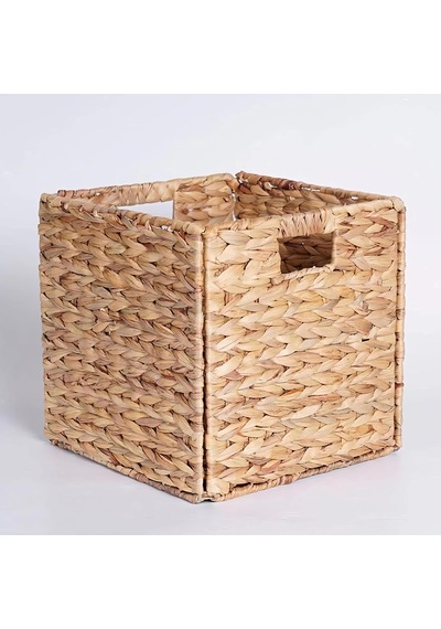 Su Sümbülü Hasır Bambu Rattan Katlanır Sepet Organizer & Çok Amaçlı Kare Düzenleyici 30x30x30