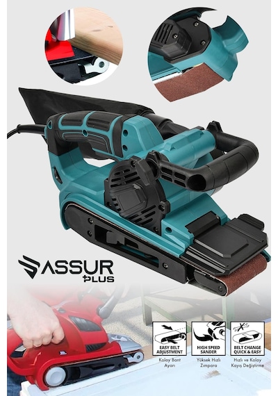 Assur Plus 900W Elektrikli Vakumlu Tozsuz Cila Özellikli Tank Zımpara Makinesi - 2849