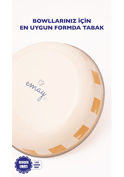 Beige Emaye Bowl Tabağı - Bowl Kase - Salata Kasesi - Sunum Kasesi 21cm Bej - Krem