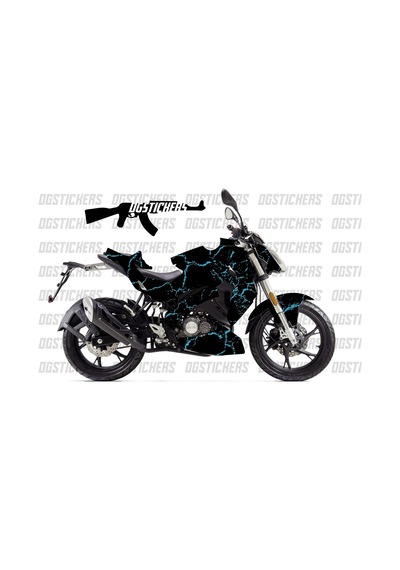Benelli 125s Craked Mavi Siyah Tasarımı Sticker Etiket Modeli