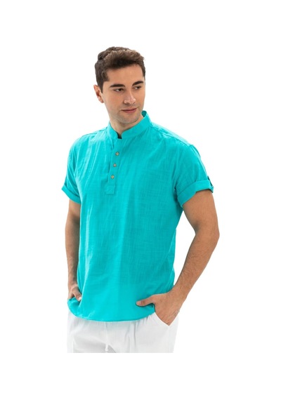 Kısa Kol Şile Bezi Bodrum Erkek T-shirt Turkuaz 3054-turkuaz Turkuaz