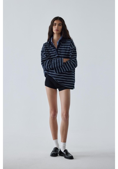 Suud Collection Lacivert Çizgili Polo Yaka Tişört
