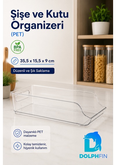 Şeffaf Pet Şişe Ve Kutu Organizeri Buzdolabı Düzenleyici 35,5x15,5x9 Cm