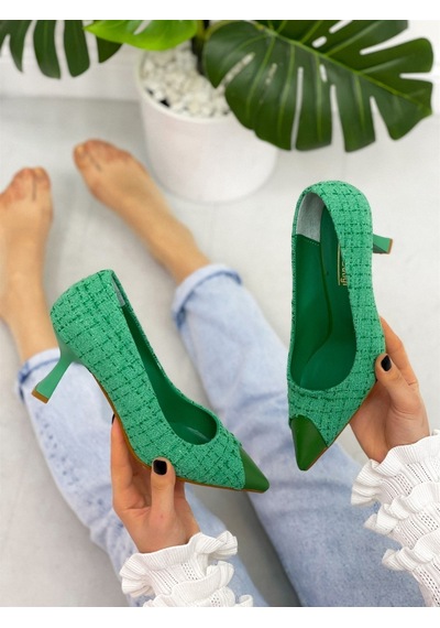 Ervanın Butiği Yeşil Tüvit (Tress) Maskelet Detay Kadın Stiletto Yeşil
