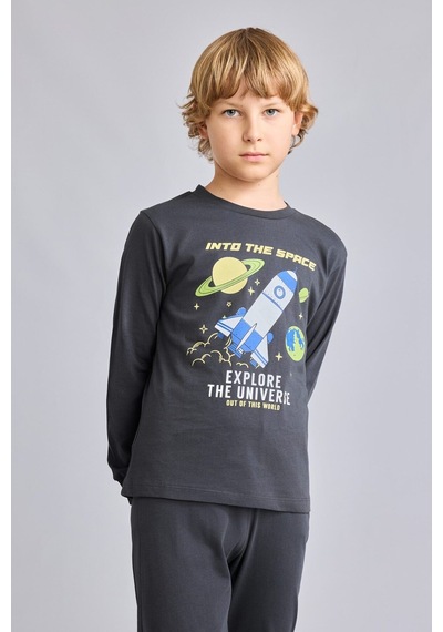 Defacto Regular Fit Karanlıkta Parlayan Baskılı 2li Pijama Takımı Erkek Çocuk I1826a826auar221 Antrasit-ar221