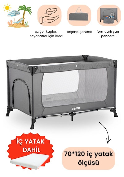 Ozmo Aura Oyun Parkı 70x120 Cm + Yataklı Gri