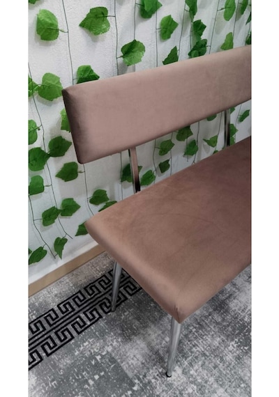 Özcan Metal Krom Metal Ayaklı Metal Kasalı Sırtlı Mutfak Salon Antre Yatak Odası Balkon Bench Puf Bank Oturak Kahverengi