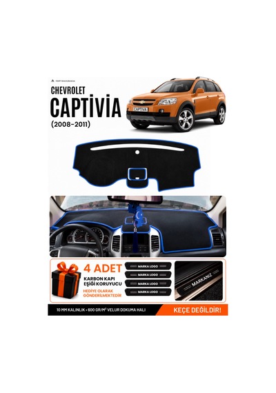 Chevrolet Captiva 2008-2011 Uyumlu Torpido Örtüsü, Torpido Kılıfı - Siyah Mavi