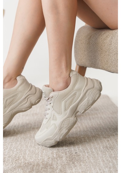 Daxtors D0141 Kadın Günlük Ortopedik Sneaker Spor Ayakkabı Bej