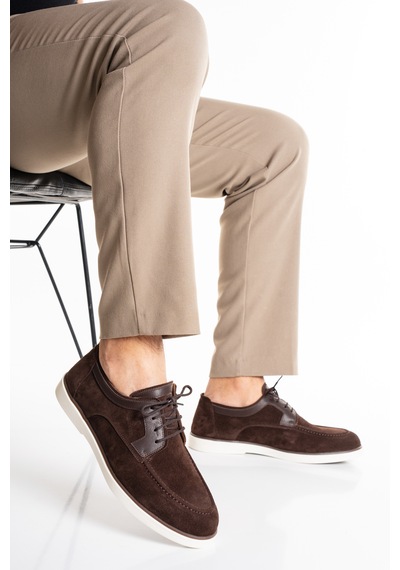 Fame Step Hakiki Deri Erkek Loafer Ayakkabı Casual Süet Günlük Rahat Bağcıklı Model Ravenna Kahverengi