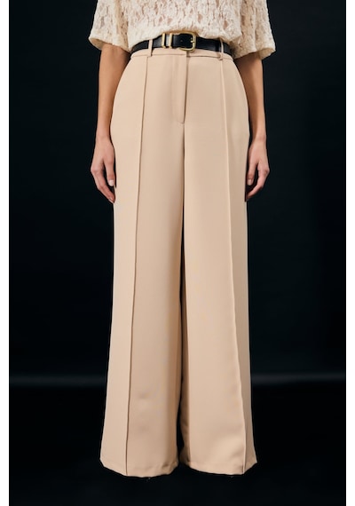Sateen Kemer Detaylı Pantolon - Bej-137346