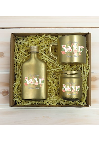 Bk Gift Kişiye Özel İsimli Dtf Anne Temalı Gold Kahve Fincanı & Kolonya & Mum Hediye Seti-4, Anneye Hediye, Anneler Günü Hediyesi Kobitmeyencom30948 B