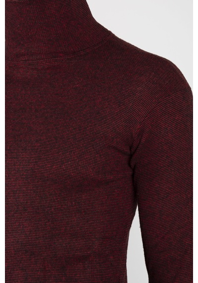 Erkek Bordo Kırçıllı Balıkçı Yaka Boğazlı Slim Fit Kazak Bordo