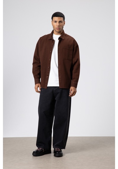 Vamos Oversize Gabardin Gömlek Ceket Kahve