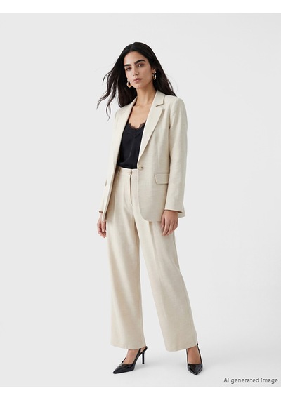 Lcw Vision Bej Keten Karışımlı Kadın Blazer Ceket